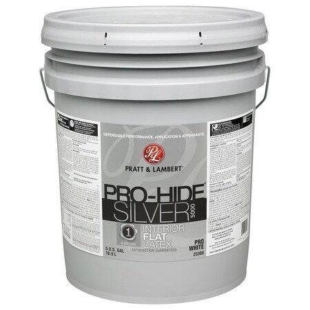 Pratt & Lambert ProHide Silver 5000 Z5300 Interior Paint, Flat, Pro White, 5 gal 0000Z5389-20